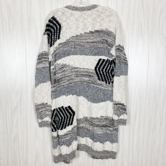 Cynthia Rowley | Black White & Grey Open Front Knit Cardigan Size Large - Picture 2 of 6